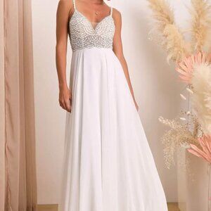 NWOT Lulus True Love White Beaded Maxi Wedding Dress